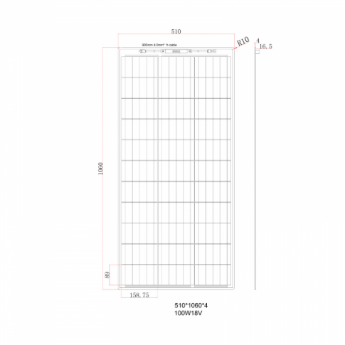 100W black reinforced narrow semi-flexible solar panel with a durable ETFE coating