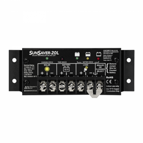 Morningstar SunSaver 20A 12V solar charge controller for motorhomes, boats, marine, oil and gas, telecom and instrumentation