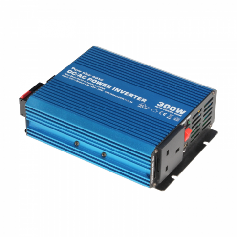 300W 12V pure sine wave power inverter 230V AC output (UK socket), with powerful USB charging port