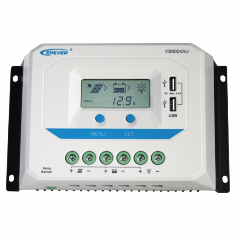 60A 12/24V solar charge controller / regulator with LCD display and powerful dual USB output (2.4A)