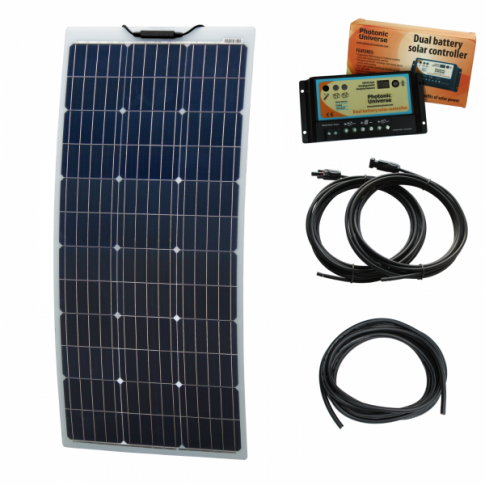 100W 12V Reinforced narrow semi-flexible dual battery solar charging kit