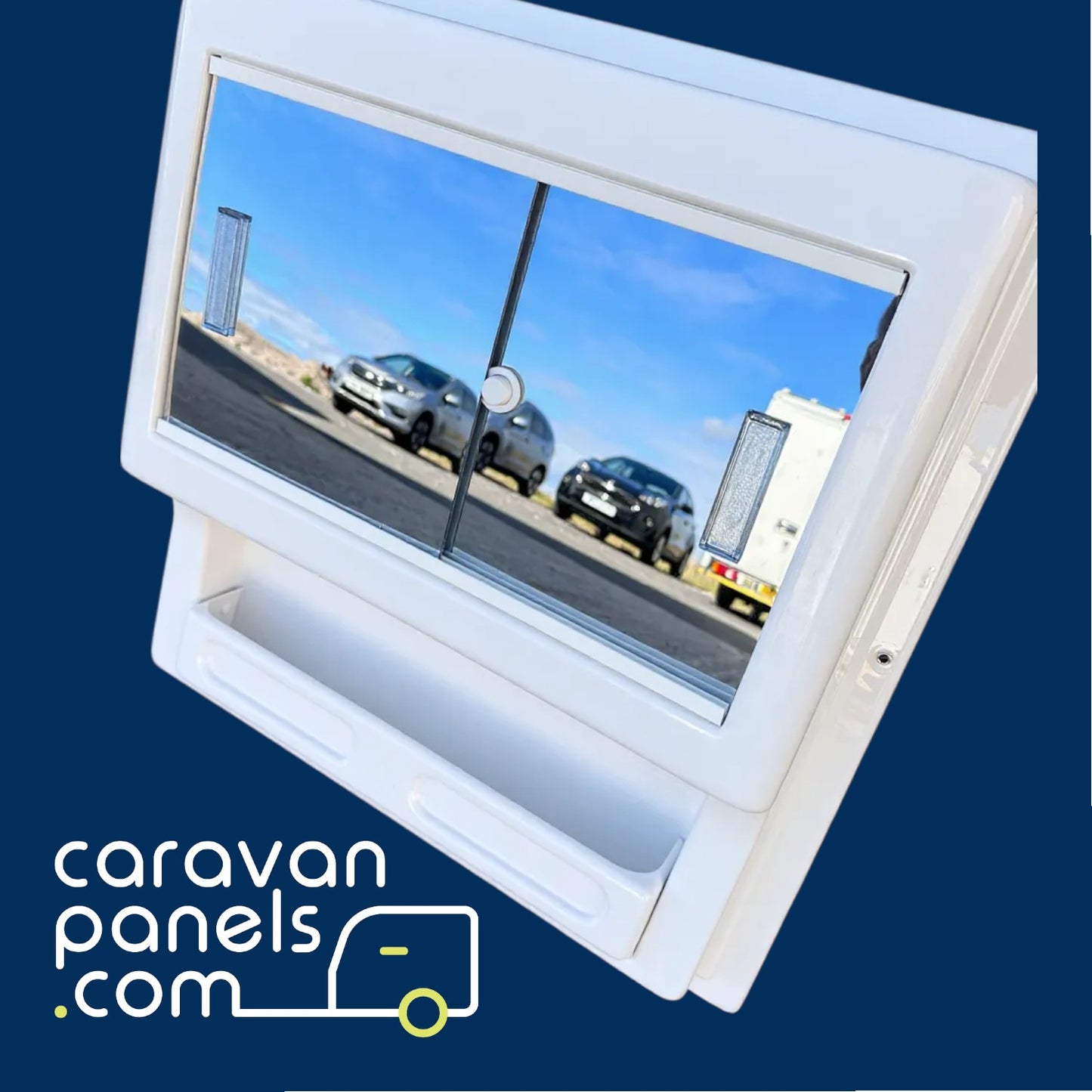 Cleo Bathroom Vanity Cabinet Featuring twin mirror sliding doors.